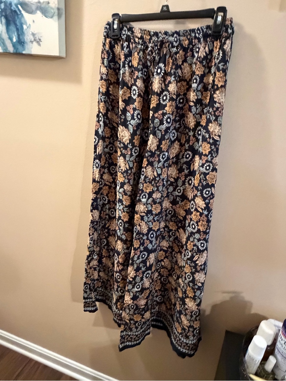 NFloral Maxi Skirt - Navy and Tan